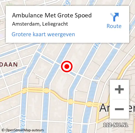 Locatie op kaart van de 112 melding: Ambulance Met Grote Spoed Naar Amsterdam, Leliegracht op 27 april 2024 21:30