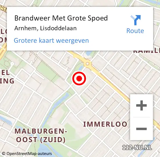 Locatie op kaart van de 112 melding: Brandweer Met Grote Spoed Naar Arnhem, Lisdoddelaan op 27 april 2024 21:30