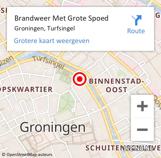 Locatie op kaart van de 112 melding: Brandweer Met Grote Spoed Naar Groningen, Turfsingel op 27 april 2024 21:37