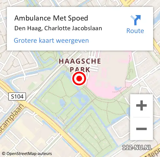 Locatie op kaart van de 112 melding: Ambulance Met Spoed Naar Den Haag, Charlotte Jacobslaan op 27 april 2024 21:47