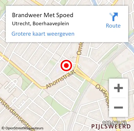 Locatie op kaart van de 112 melding: Brandweer Met Spoed Naar Utrecht, Boerhaaveplein op 27 april 2024 21:54