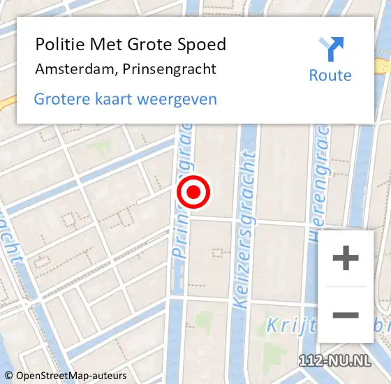 Locatie op kaart van de 112 melding: Politie Met Grote Spoed Naar Amsterdam, Prinsengracht op 27 april 2024 22:01