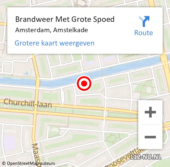 Locatie op kaart van de 112 melding: Brandweer Met Grote Spoed Naar Amsterdam, Amstelkade op 27 april 2024 22:01