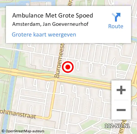 Locatie op kaart van de 112 melding: Ambulance Met Grote Spoed Naar Amsterdam, Jan Goeverneurhof op 27 april 2024 22:05