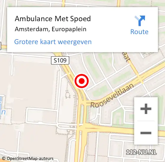 Locatie op kaart van de 112 melding: Ambulance Met Spoed Naar Amsterdam, Europaplein op 27 april 2024 22:06
