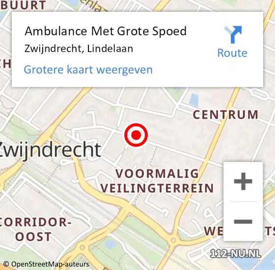 Locatie op kaart van de 112 melding: Ambulance Met Grote Spoed Naar Zwijndrecht, Lindelaan op 27 april 2024 22:07