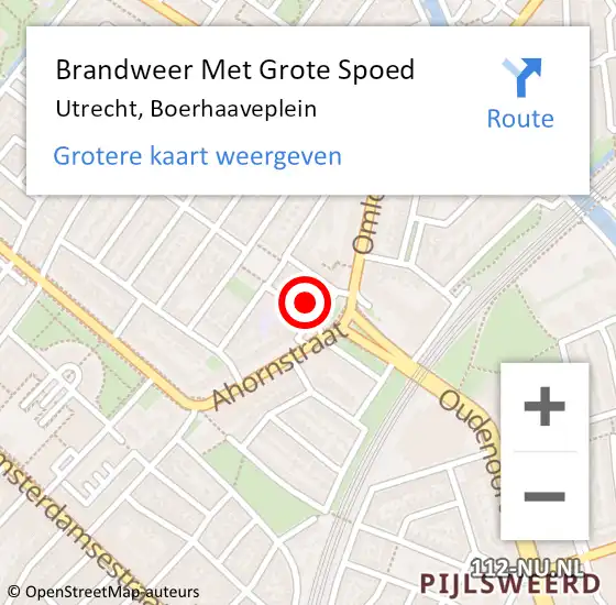 Locatie op kaart van de 112 melding: Brandweer Met Grote Spoed Naar Utrecht, Boerhaaveplein op 27 april 2024 22:07