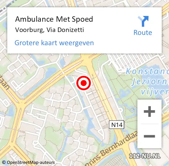 Locatie op kaart van de 112 melding: Ambulance Met Spoed Naar Voorburg, Via Donizetti op 27 april 2024 22:08