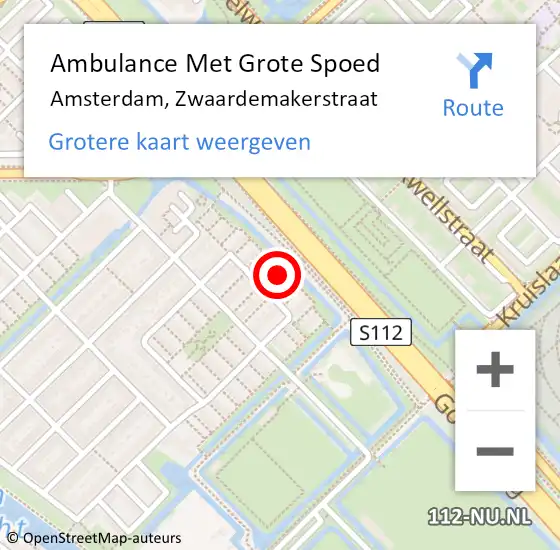 Locatie op kaart van de 112 melding: Ambulance Met Grote Spoed Naar Amsterdam, Zwaardemakerstraat op 27 april 2024 22:09