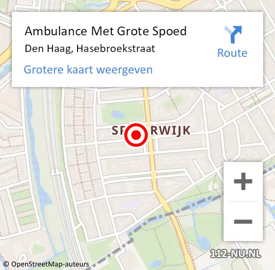 Locatie op kaart van de 112 melding: Ambulance Met Grote Spoed Naar Den Haag, Hasebroekstraat op 27 april 2024 22:15