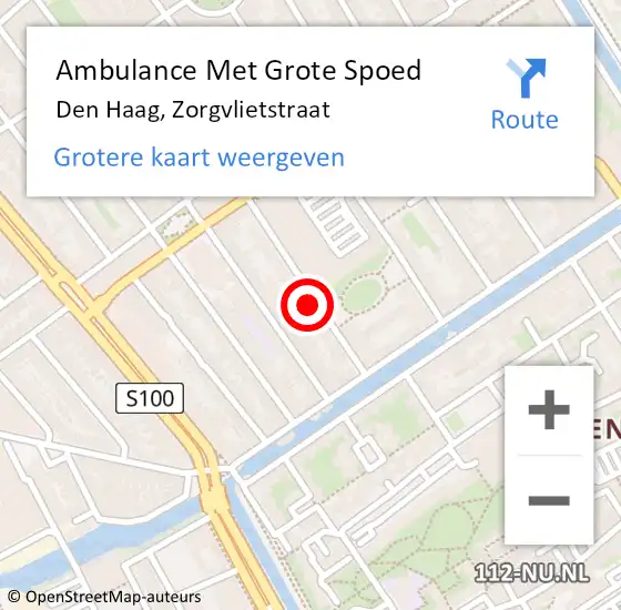Locatie op kaart van de 112 melding: Ambulance Met Grote Spoed Naar Den Haag, Zorgvlietstraat op 27 april 2024 22:17