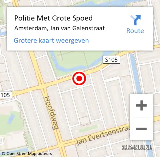 Locatie op kaart van de 112 melding: Politie Met Grote Spoed Naar Amsterdam, Jan van Galenstraat op 27 april 2024 22:24