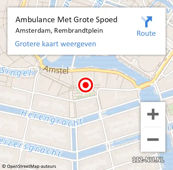 Locatie op kaart van de 112 melding: Ambulance Met Grote Spoed Naar Amsterdam, Rembrandtplein op 27 april 2024 22:27
