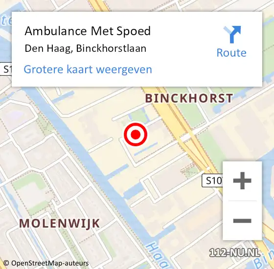 Locatie op kaart van de 112 melding: Ambulance Met Spoed Naar Den Haag, Binckhorstlaan op 27 april 2024 22:32