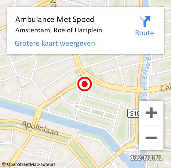 Locatie op kaart van de 112 melding: Ambulance Met Spoed Naar Amsterdam, Roelof Hartplein op 27 april 2024 22:32