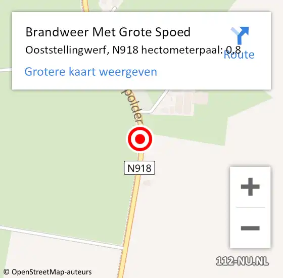 Locatie op kaart van de 112 melding: Brandweer Met Grote Spoed Naar Ooststellingwerf, N918 hectometerpaal: 0,8 op 27 april 2024 22:34