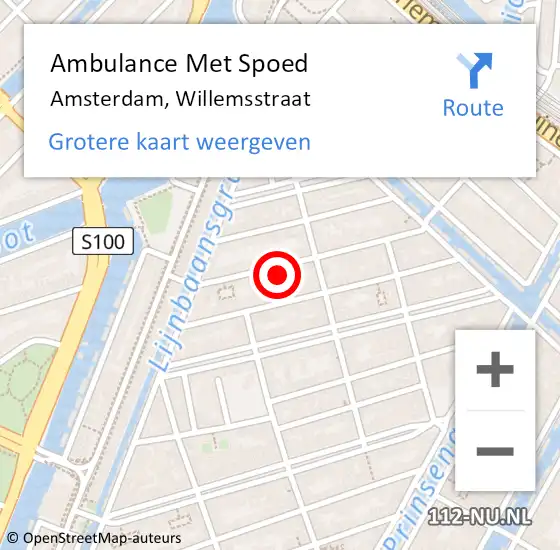 Locatie op kaart van de 112 melding: Ambulance Met Spoed Naar Amsterdam, Willemsstraat op 27 april 2024 22:34