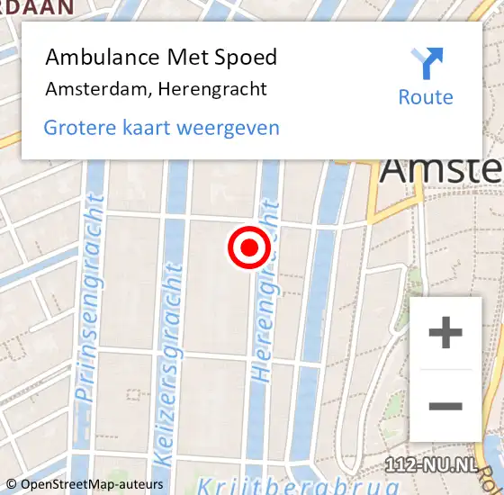 Locatie op kaart van de 112 melding: Ambulance Met Spoed Naar Amsterdam, Herengracht op 27 april 2024 22:41