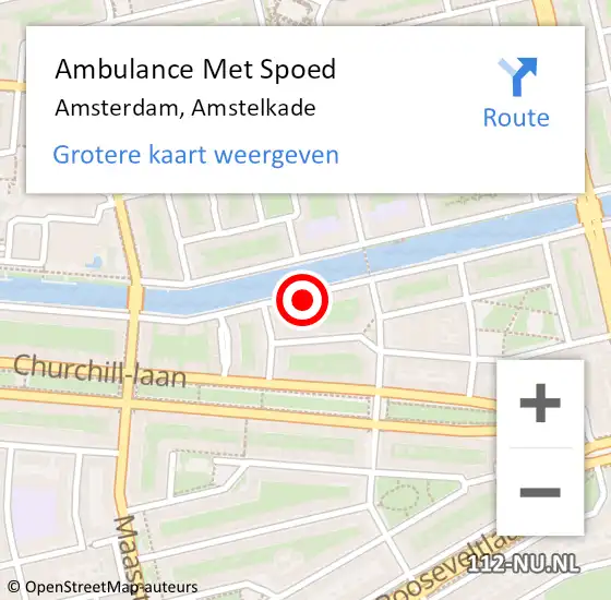 Locatie op kaart van de 112 melding: Ambulance Met Spoed Naar Amsterdam, Amstelkade op 27 april 2024 22:42