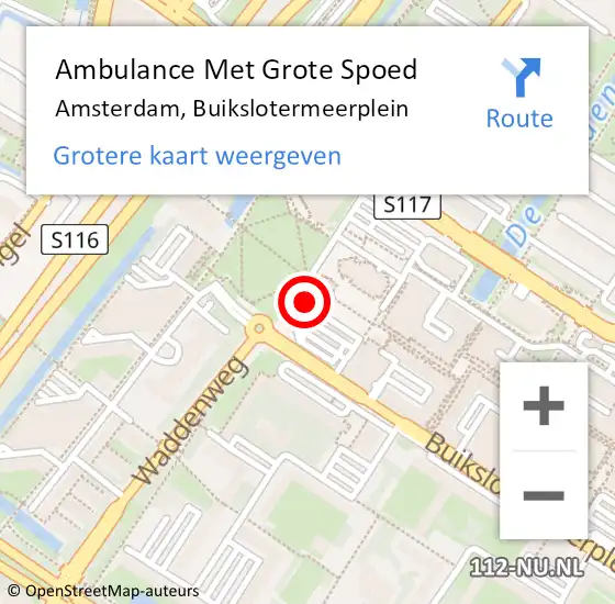 Locatie op kaart van de 112 melding: Ambulance Met Grote Spoed Naar Amsterdam, Buikslotermeerplein op 27 april 2024 22:44