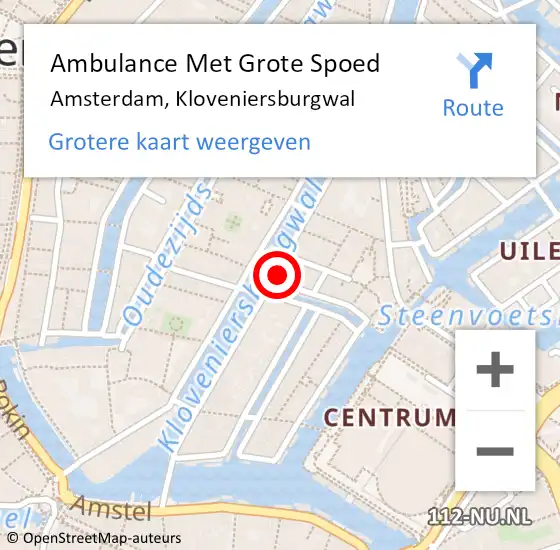 Locatie op kaart van de 112 melding: Ambulance Met Grote Spoed Naar Amsterdam, Kloveniersburgwal op 27 april 2024 22:45