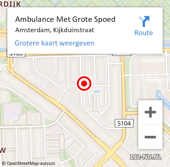 Locatie op kaart van de 112 melding: Ambulance Met Grote Spoed Naar Amsterdam, Kijkduinstraat op 27 april 2024 22:52