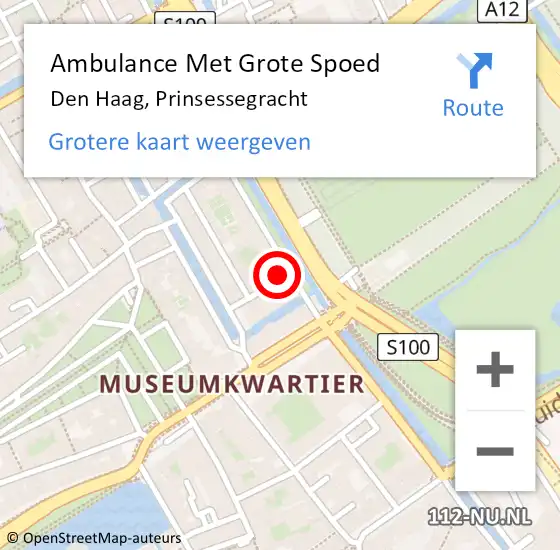 Locatie op kaart van de 112 melding: Ambulance Met Grote Spoed Naar Den Haag, Prinsessegracht op 27 april 2024 22:55