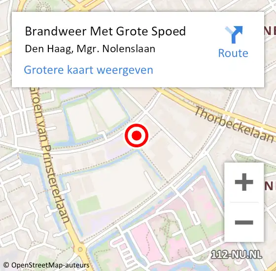 Locatie op kaart van de 112 melding: Brandweer Met Grote Spoed Naar Den Haag, Mgr. Nolenslaan op 27 april 2024 23:04