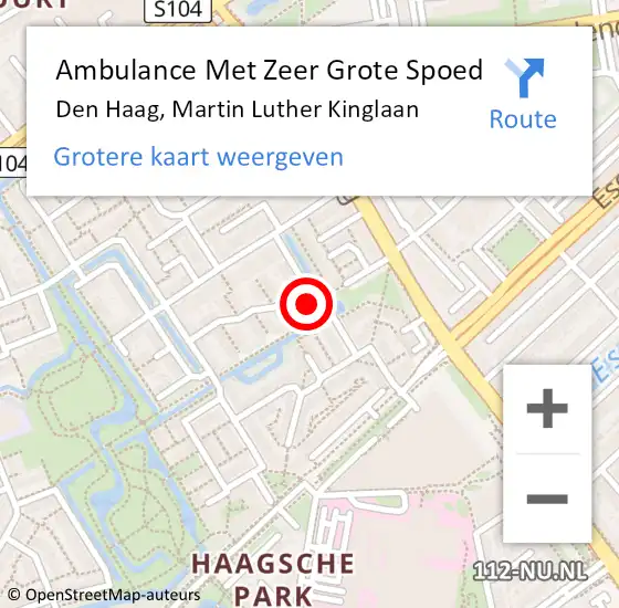 Locatie op kaart van de 112 melding: Ambulance Met Zeer Grote Spoed Naar Den Haag, Martin Luther Kinglaan op 27 april 2024 23:09