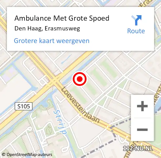 Locatie op kaart van de 112 melding: Ambulance Met Grote Spoed Naar Den Haag, Erasmusweg op 27 april 2024 23:34