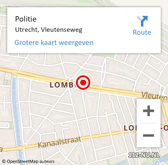 Locatie op kaart van de 112 melding: Politie Utrecht, Vleutenseweg op 27 april 2024 23:37