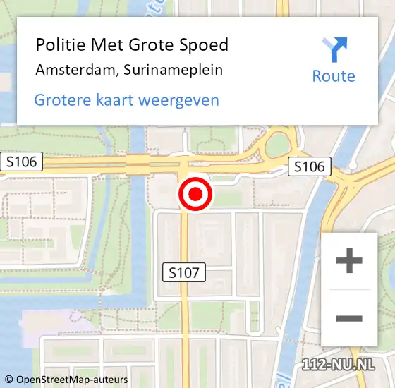 Locatie op kaart van de 112 melding: Politie Met Grote Spoed Naar Amsterdam, Surinameplein op 28 april 2024 00:18