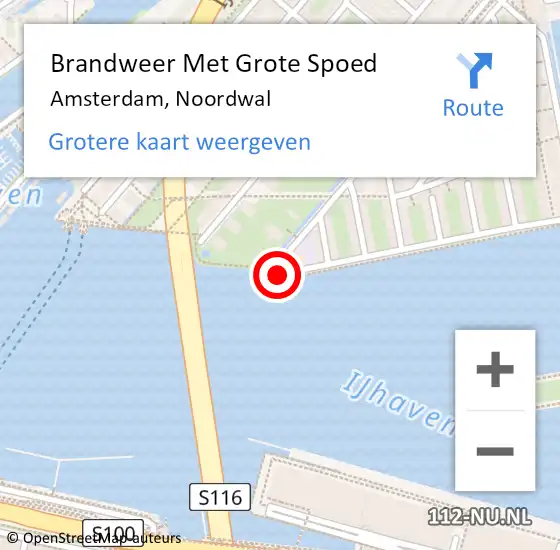 Locatie op kaart van de 112 melding: Brandweer Met Grote Spoed Naar Amsterdam, Noordwal op 28 april 2024 00:19