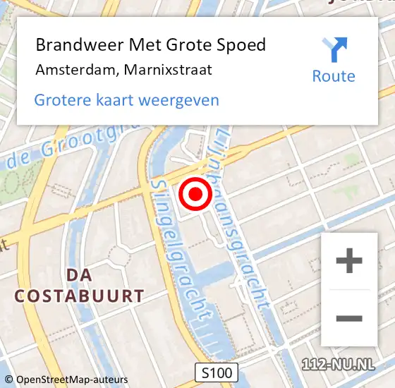 Locatie op kaart van de 112 melding: Brandweer Met Grote Spoed Naar Amsterdam, Marnixstraat op 28 april 2024 00:24