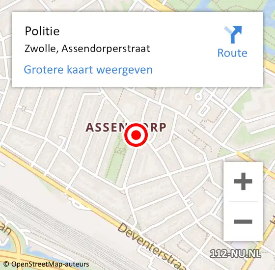 Locatie op kaart van de 112 melding: Politie Zwolle, Assendorperstraat op 28 april 2024 00:42