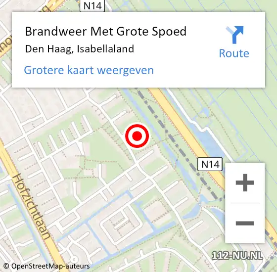 Locatie op kaart van de 112 melding: Brandweer Met Grote Spoed Naar Den Haag, Isabellaland op 28 april 2024 00:46