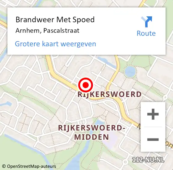 Locatie op kaart van de 112 melding: Brandweer Met Spoed Naar Arnhem, Pascalstraat op 28 april 2024 00:51