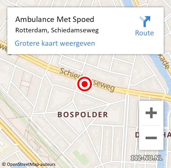 Locatie op kaart van de 112 melding: Ambulance Met Spoed Naar Rotterdam, Schiedamseweg op 28 april 2024 00:59