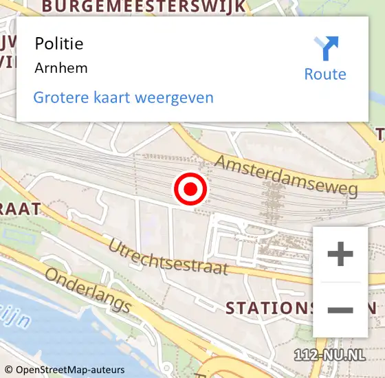 Locatie op kaart van de 112 melding: Politie Arnhem op 28 april 2024 01:02