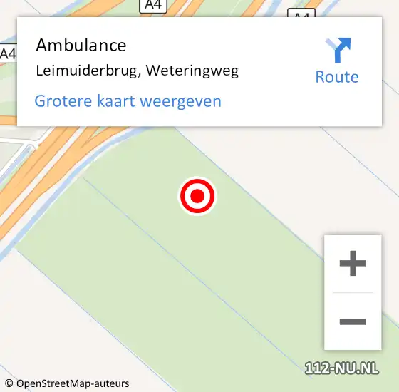 Locatie op kaart van de 112 melding: Ambulance Leimuiderbrug, Weteringweg op 28 april 2024 01:03