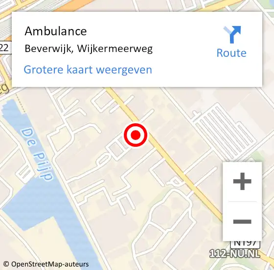 Locatie op kaart van de 112 melding: Ambulance Beverwijk, Wijkermeerweg op 28 april 2024 01:04