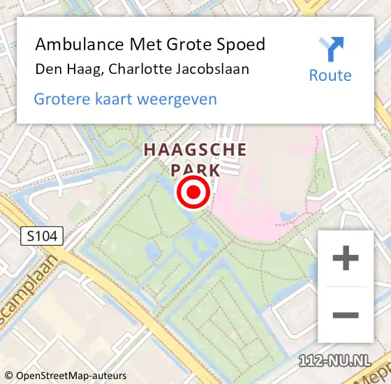 Locatie op kaart van de 112 melding: Ambulance Met Grote Spoed Naar Den Haag, Charlotte Jacobslaan op 28 april 2024 01:07