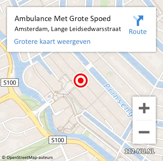 Locatie op kaart van de 112 melding: Ambulance Met Grote Spoed Naar Amsterdam, Lange Leidsedwarsstraat op 28 april 2024 01:07