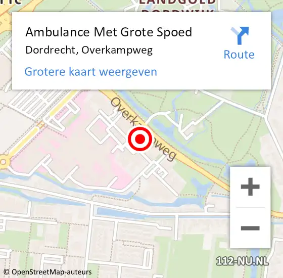 Locatie op kaart van de 112 melding: Ambulance Met Grote Spoed Naar Dordrecht, Overkampweg op 28 april 2024 01:09