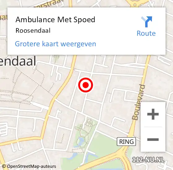 Locatie op kaart van de 112 melding: Ambulance Met Spoed Naar Roosendaal op 28 april 2024 01:12