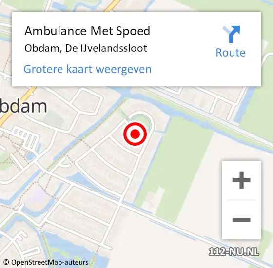 Locatie op kaart van de 112 melding: Ambulance Met Spoed Naar Obdam, De IJvelandssloot op 28 april 2024 01:13
