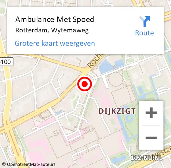 Locatie op kaart van de 112 melding: Ambulance Met Spoed Naar Rotterdam, Wytemaweg op 28 april 2024 01:14