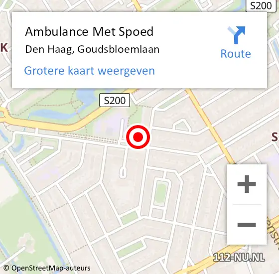 Locatie op kaart van de 112 melding: Ambulance Met Spoed Naar Den Haag, Goudsbloemlaan op 28 april 2024 01:14