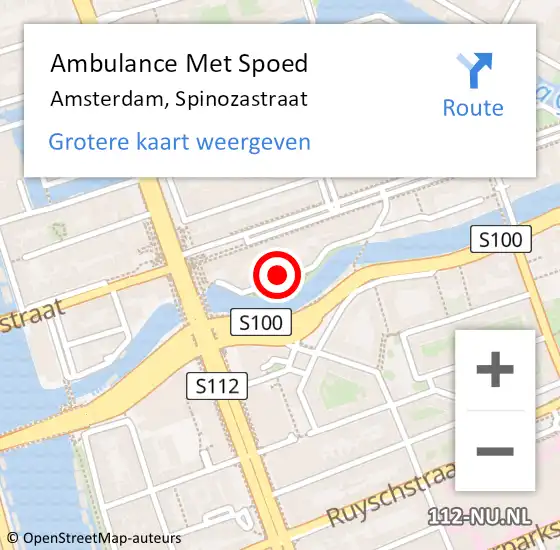 Locatie op kaart van de 112 melding: Ambulance Met Spoed Naar Amsterdam, Spinozastraat op 28 april 2024 01:15
