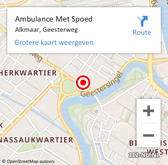 Locatie op kaart van de 112 melding: Ambulance Met Spoed Naar Alkmaar, Geesterweg op 28 april 2024 01:15
